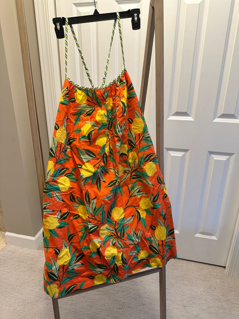 Printfresh Lemon Citrus Print Sundress Orange Yellow Green Cotton Halter